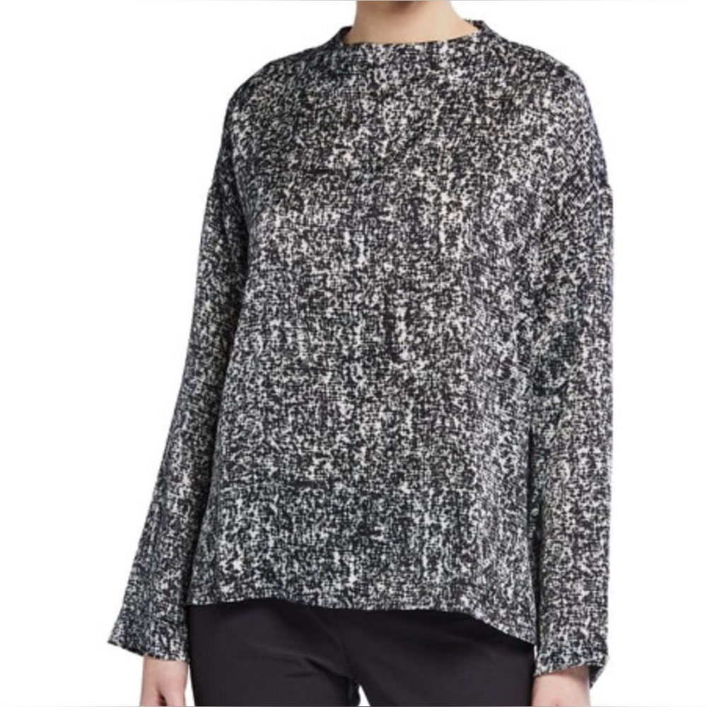 NWT $198 Eileen Fisher prism print funnel neck silk blend top size PM